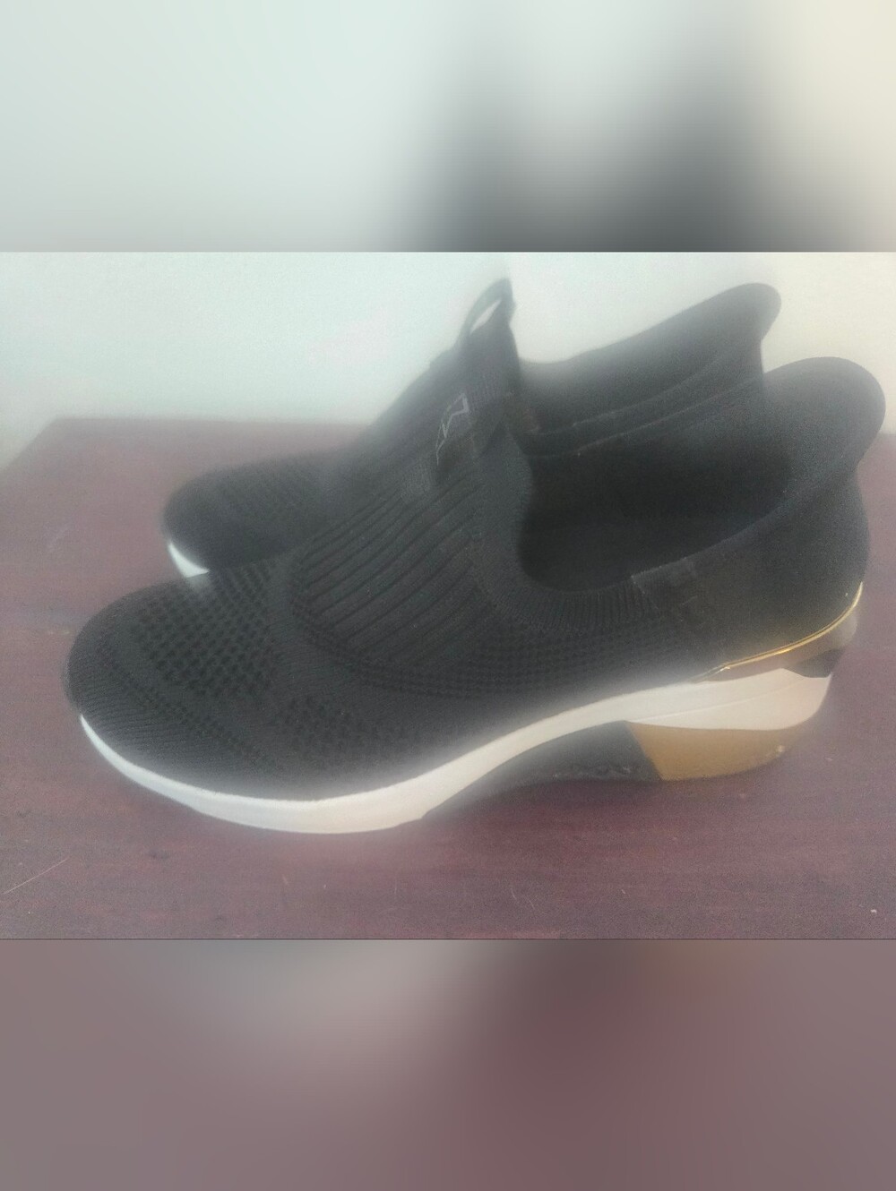 Knit Slip-On Wedge Sneaker with Gold Accent